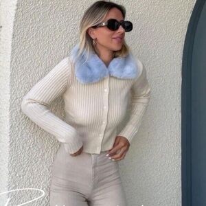 Zara faux fur collar knit cardigan